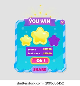 Ventana de interfaz de usuario de juego Ganar Azul Cielo azul Turquesa Burbujas Púrpura Mar Líquido Tema Bordes Cinta Cabecera Sweet Soft Cute Colorous Cartoon Vector Diseño