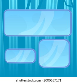 Game UI Windows Buttons Set  Pop Up Background Wallpaper Cartoon Magic Mystical Fantasy Forest Trees With Branches In Fog Blue Sky Dark Vector Design