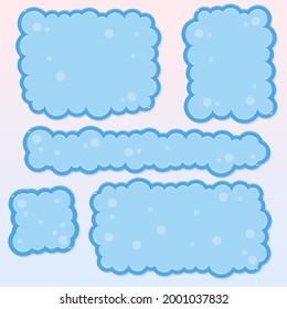 Game UI Windows Set Glamour Juicy Colorful Cute Cartoon Bubbles Clouds  With Borders In Pink Purple  Blue Sky  Color   Vector Design
