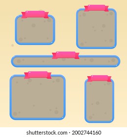 Game UI Windows Set Glamour Juicy Colorful Cute Cartoon Farm With Rounded Header With Borders In Brown Blue Jeans Color Ribbon Header  Vector Design