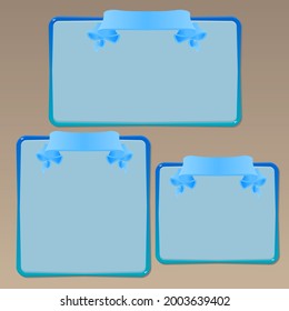 Game UI Windows Set Glamour Rectangular Rounded Corners With Border In Blue Marine  Color  With Blue Sky Ribbon Header Vector Design