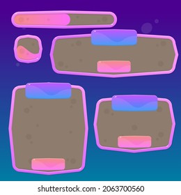 Game UI Windows Set Glamour Juicy Colorful Cute Cartoon With Protruding Corners With Borders In Pink Purple   Color And Buttons  Vector Design