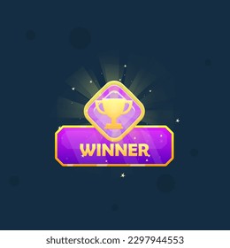 Game UI Winner Reward Badge Gem Dark Purple Blue Window Pop Up With Golden Borders Cute Cartoon  Vector Design