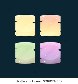 Game UI Wooden Glamour Banners Pop Up Window In Different Colors Cute Simple Cartoon Vector Design