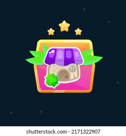 Game UI Wooden Plants Purple Pink Cartoon Icon Tiny House Pink Orange Golden Treasure  Abstract Cute Cartoon Colorful Bright Red Button Pop Up Window Vector Design