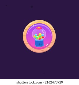 Game UI Wooden Rounded Button Icon Candy Jar Cute Cartoon Colorful Pink Purple Vector Design