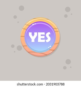 Botón YES de la interfaz de usuario de juego Diseño de vectores de dibujos animados naturales de madera de color azul naranja rosado
