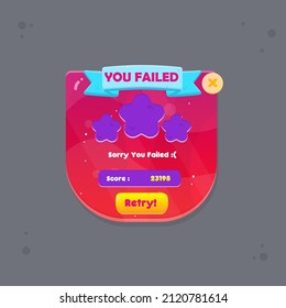 Game UI You Failed Popup Windows With Ribbon Header  In Red Fire Fairy Abstract  Color Juicy Colorful Vector Design
