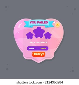 Game  UI You Failed  Popup Window With Ribbon Header In Pink Heart Romantic  Fairy Abstract  Color Juicy Colorful Vector Design