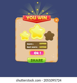 Game UI You Win Buttons Window Brown Orange  Style Stroke Borders Flag Header Button Sweet Soft Cute Colorful Cartoon Vector Design