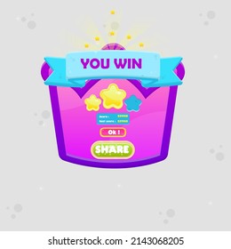Interfaz De Usuario De Juego Que Gana La Ventana De Silueta De Icono De Crown Emergente Con El Botón Y La Cabecera Diseño De Vector De Dibujo Púrpura Rosa