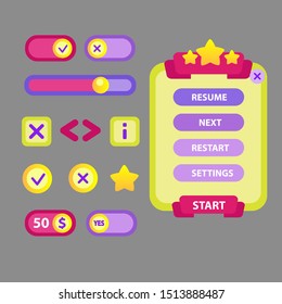 Game User Interface Asset Golden Pink Purple Icons Buttons Flat