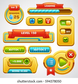 Game User Interface Elements (buttons, Progress Bar, Icons And Fields For Game)
