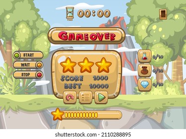 Game user interface with game over and three stars illustration