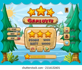 Game user interface with game over and three stars illustration