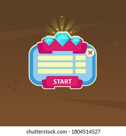 Game User Interface Settings Window Pop Up Blue Sky Small List Borders Diamonds Rays Flat Style Design Vector UI