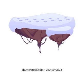 A game vector landscape depicting a floating island with snow-white snow and footprints left on it. An icon suitable for the design of a fantasy world