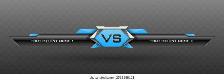 Jogo Versus Terço Inferior em Preto Metálico, Prata e Céu Azul Tema de Cor para Esportes, Jogos, e Transmissões Esportivas