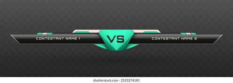 Jogo Versus Terço Inferior em Preto Metálico, Prata e Menta Verde Tema de Cor para Esports, Jogos, e Transmissões Esportivas