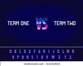 Game Versus Screen. Full ABC Alphabet Font Editable. Fight Backgrounds Against Each Other. Battle. Team vs Team. Sport or Gaming. Vector Illustration.