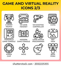 Game and virtual reality icon set in modern style for ui, ux, web, app, brochure, flyer and presentation design, etc.