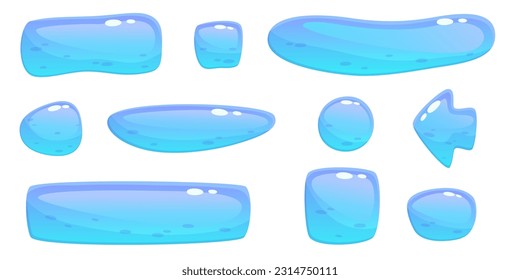 Game water Button Set UI. Aqua Blue Button kit element. Vector Cartoon Illustration. Game ui for app and menu.