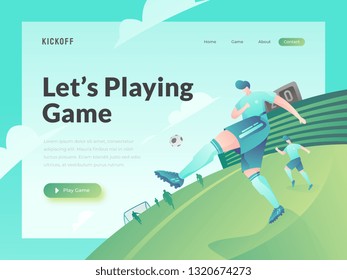Game website concept of web page design include football player vector flat illustration. for website or mobile website