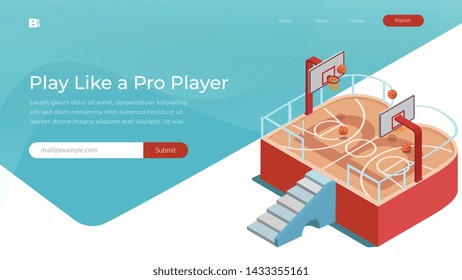 Game website concept of web page design include basketball player vector flat illustration. for website or mobile website