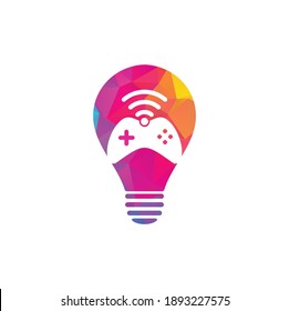 Game wifi bulb shape concept logo design template vector. joystick and wifi logo combination. Gamepad and signal symbol or icon
