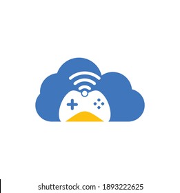 Game wifi cloud shape concept logo design template vector. joystick and wifi logo combination. Gamepad and signal symbol or icon