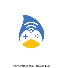 Game wifi drop shape concept logo design template vector. joystick and wifi logo combination.