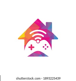 Game wifi home shape concept logo design template vector. joystick and wifi logo combination. Gamepad and signal symbol or icon