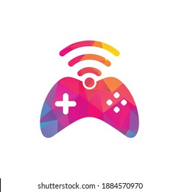 Vector de la plantilla de diseño del logotipo WiFi de juegos. combinación de joystick y logotipo wifi. Gamepad y símbolo o icono de señal