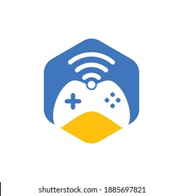 Game wifi logo design template vector. joystick and wifi logo combination. Gamepad and signal symbol or icon