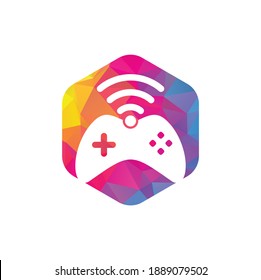 Vector de la plantilla de diseño del logotipo WiFi de juegos. combinación de joystick y logotipo wifi. Gamepad y símbolo o icono de señal
