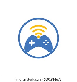Game wifi logo design template vector. joystick and wifi logo combination.