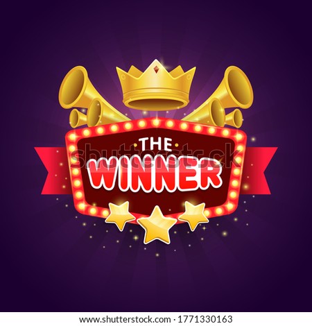 Game winner badge design with shiny crown and star award vector illustration 