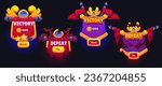 Game winner ui icon for victory and defeat button. Gold win and lose level frame design for interface. Gui medal element with flag concept. Lucky 2d isolated sign illustration with star player score