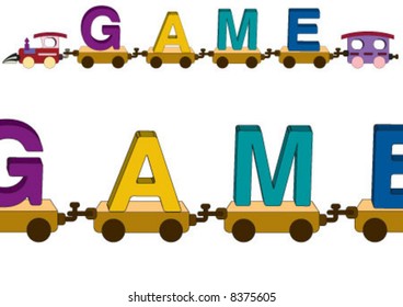 Game word on the toy train