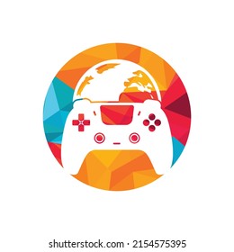 Game world vector logo design. Globe and game console vector icon logo.	