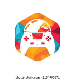 Game world vector logo design. Globe and game console vector icon logo.	