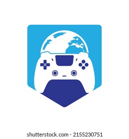 Game world vector logo design. Globe and game console vector icon logo.	