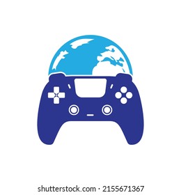 Game world vector logo design. Globe and game console vector icon logo.	