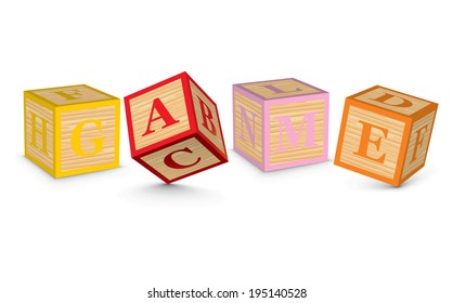 JUEGO escrito con bloques alfabéticos - ilustración vectorial
