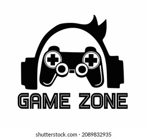 Game Zone with black gamepad and headset silhouette