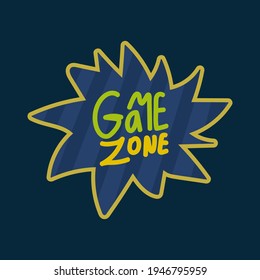 The Game Zone icon. Star logo with colored letters in doodle style. For the poster, an illustration of a children's room. Vector illustration
