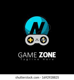 Game Zone Letter N Logo Design mit Joystick Game Element. Vorlage für Vektorillustration