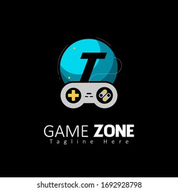 Game Zone Letter T Logo Design with Joystick Game Element. Vector Illustration Template