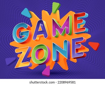 Game zone logo icon vector. 3d colorful letters for playroom decoration. kids zone banner in cartoon style. vector illustration