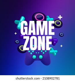 Game Zone Logo Vector, with 3d joystick in blue and purple background